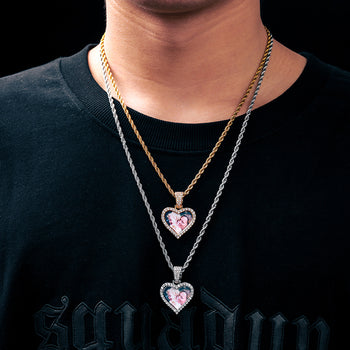 MOISSANITE DIAMOND HEART CUSTOM PHOTO PENDANT IN STERLING SILVER