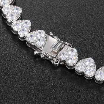 MOISSANITE DIAMOND HEART TENNIS CHAIN BRACELET IN STERLING SILVER - IVORY & EBONY
