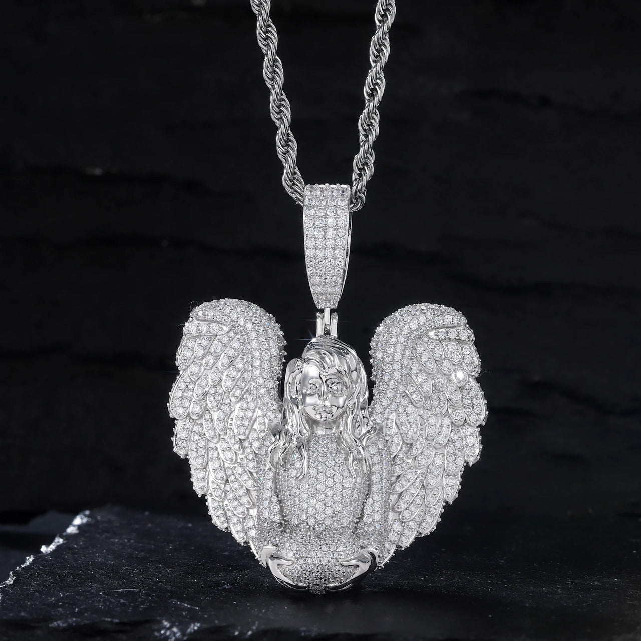 MOISSANITE DIAMOND HEAVENLY ANGEL PENDANT IN STERLING SILVER