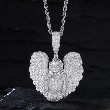 MOISSANITE DIAMOND HEAVENLY ANGEL PENDANT IN STERLING SILVER