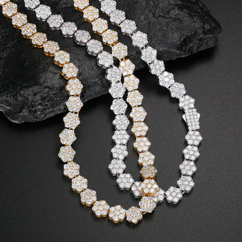 MOISSANITE DIAMOND HONEYCOMB FLOWER TENNIS CHAIN NECKLACE OR BRACELET IN STERLING SILVER - IVORY & EBONY