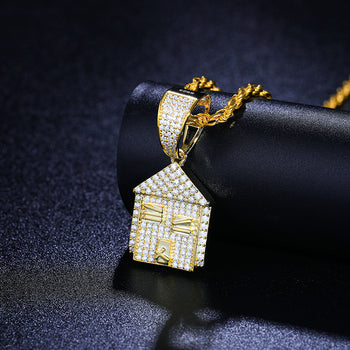 Pendentif Maison en Moissanite et Diamant en Argent Massif