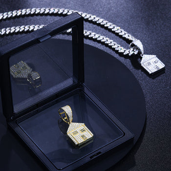 Pendentif Maison en Moissanite et Diamant en Argent Massif
