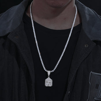 Pendentif Maison en Moissanite et Diamant en Argent Massif