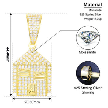 Pendentif Maison en Moissanite et Diamant en Argent Massif