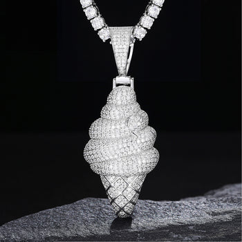 Collier pendentif en forme de cornet de glace serti de diamants et de moissanite, en argent sterling