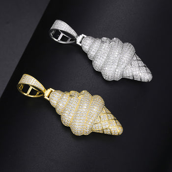 Collier pendentif en forme de cornet de glace serti de diamants et de moissanite, en argent sterling