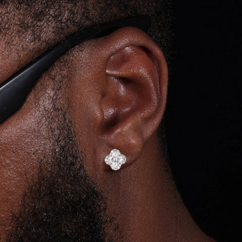 MOISSANITE DIAMOND ICE OUT FOUR LEAF CLOVER EARRINGS IN STERLING SILVER