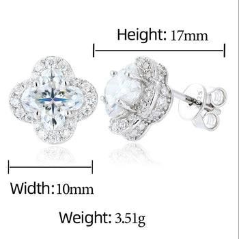 MOISSANITE DIAMOND ICE OUT FOUR LEAF CLOVER EARRINGS IN STERLING SILVER