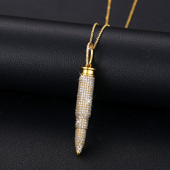 MOISSANITE DIAMOND ICED OUT BULLET PENDANT NECKLACE IN STERLING SILVER - IVORY & EBONY