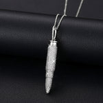 MOISSANITE DIAMOND ICED OUT BULLET PENDANT NECKLACE IN STERLING SILVER