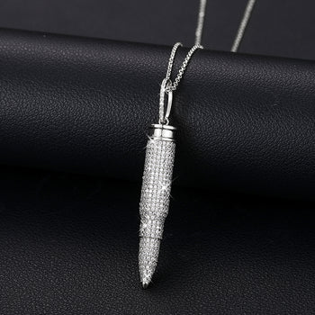 MOISSANITE DIAMOND ICED OUT BULLET PENDANT NECKLACE IN STERLING SILVER - IVORY & EBONY