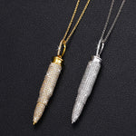 MOISSANITE DIAMOND ICED OUT BULLET PENDANT NECKLACE IN STERLING SILVER
