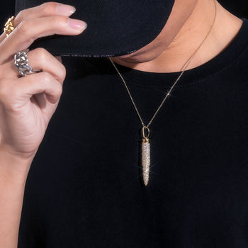 MOISSANITE DIAMOND ICED OUT BULLET PENDANT NECKLACE IN STERLING SILVER - IVORY & EBONY