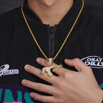 MOISSANITE DIAMOND ICED OUT AK47 GUN PENDANT IN STERLING SILVER - IVORY & EBONY