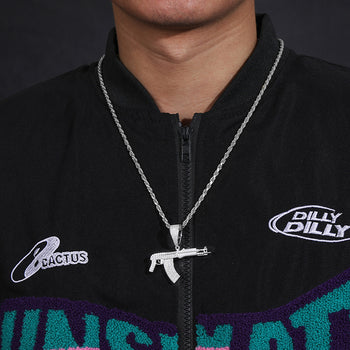 MOISSANITE DIAMOND ICED OUT AK47 GUN PENDANT IN STERLING SILVER - IVORY & EBONY