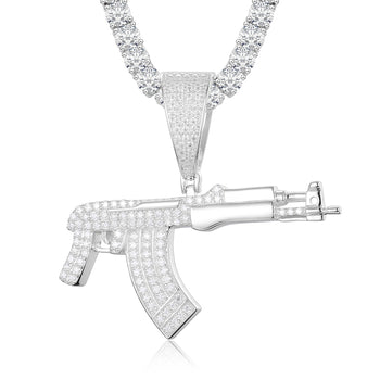 MOISSANITE DIAMOND ICED OUT AK47 GUN PENDANT IN STERLING SILVER - IVORY & EBONY