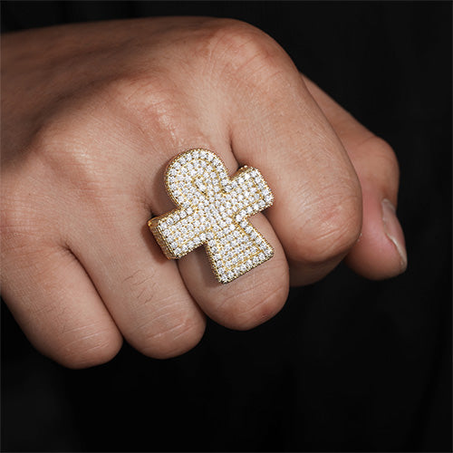 MOISSANITE DIAMOND ICED OUT ANKH CROSS RING IN STERLING SILVER