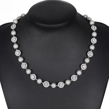 MOISSANITE DIAMOND BEAD AND HALO MIX LINK CHAIN NECKLACE AND BRACELET IN STERLING SILVER - IVORY & EBONY