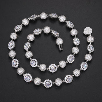 MOISSANITE DIAMOND BEAD AND HALO MIX LINK CHAIN NECKLACE AND BRACELET IN STERLING SILVER - IVORY & EBONY