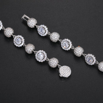 MOISSANITE DIAMOND BEAD AND HALO MIX LINK CHAIN NECKLACE AND BRACELET IN STERLING SILVER - IVORY & EBONY