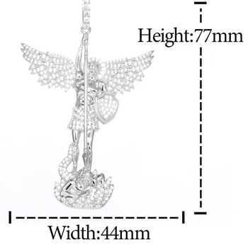 Pendentif ange du châtiment en moissanite et diamants, avec bélière en forme de croix, en argent sterling 