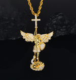 MOISSANITE DIAMOND CHASTISEMENT ANGEL PENDANT WITH CROSS  BAIL IN STERLING SILVER