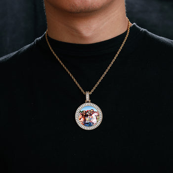 MOISSANITE DIAMOND ROUND CUSTOM PHOTO PENDANT IN STERLING SILVER - IVORY & EBONY