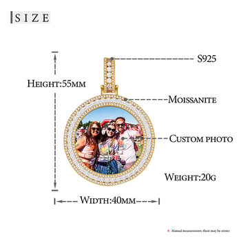 MOISSANITE DIAMOND ROUND CUSTOM PHOTO PENDANT IN STERLING SILVER - IVORY & EBONY