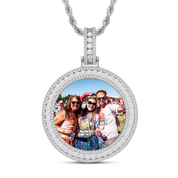 MOISSANITE DIAMOND ROUND CUSTOM PHOTO PENDANT IN STERLING SILVER - IVORY & EBONY