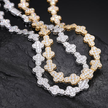 MOISSANITE DIAMOND CROSS LINK NECKLACE OR BRACELET IN STERLING SILVER - IVORY & EBONY