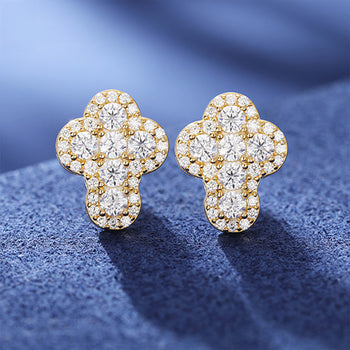 MOISSANITE DIAMOND ICED OUT CROSS STUD EARRINGS IN STERLING SILVER - IVORY & EBONY