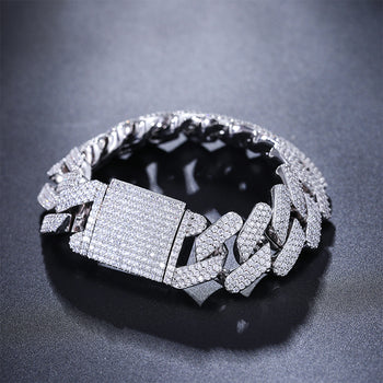MOISSANITE DIAMOND 18MM CUBAN LINK BRACELET IN STERLING SILVER - IVORY & EBONY