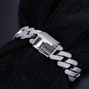 MOISSANITE DIAMOND 18MM CUBAN LINK BRACELET IN STERLING SILVER - IVORY & EBONY
