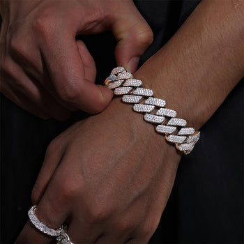 MOISSANITE DIAMOND 18MM CUBAN LINK BRACELET IN STERLING SILVER - IVORY & EBONY