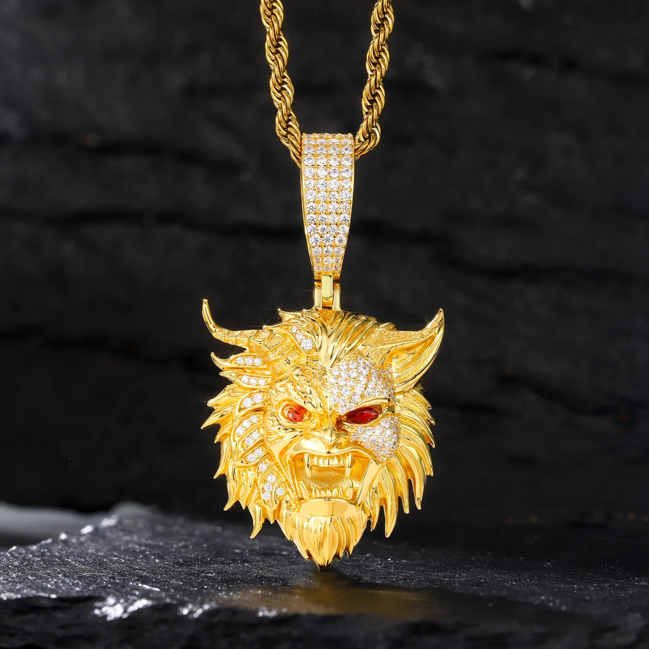 MOISSANITE DIAMOND ICED OUT DEVIL PENDANT IN STERLING SILVER