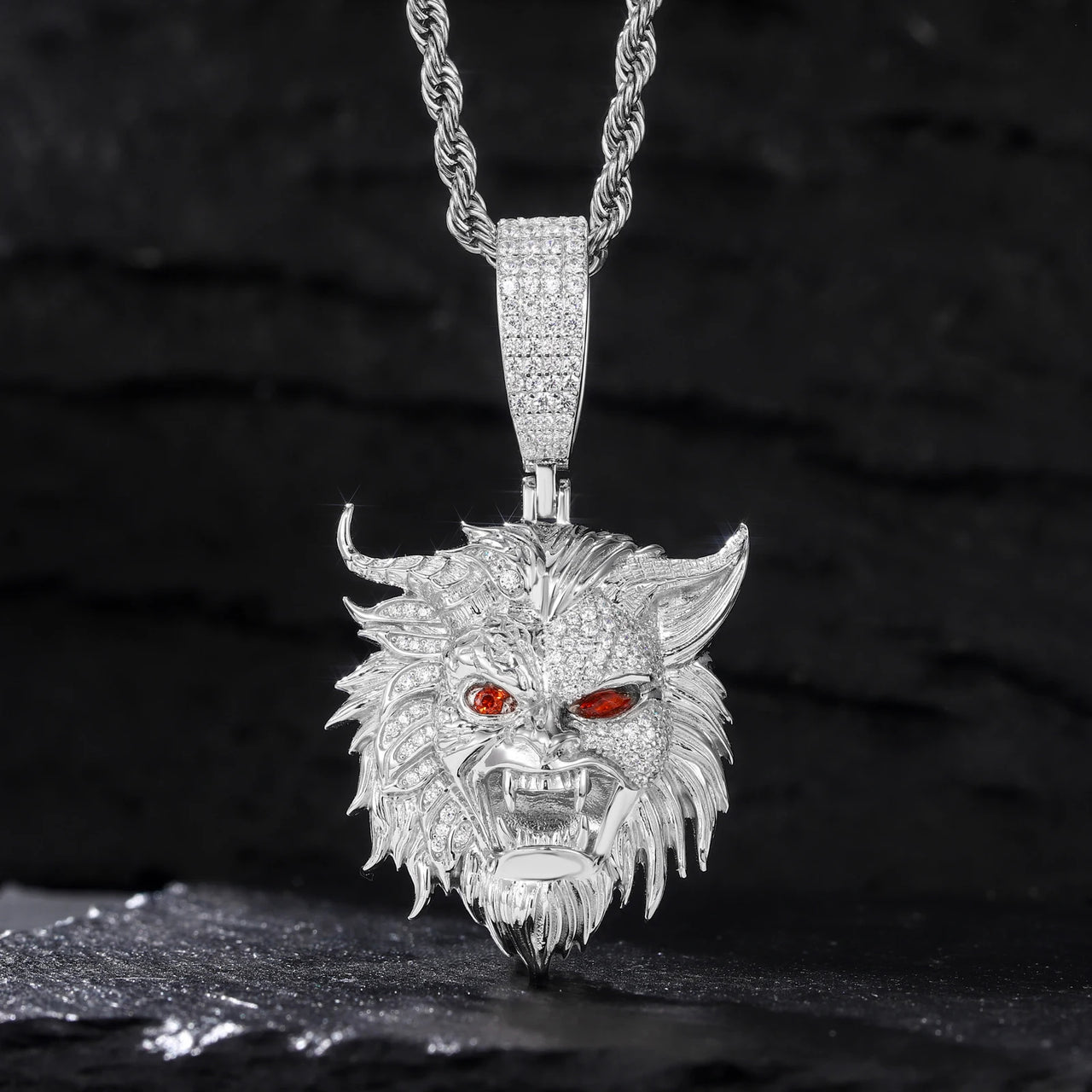 MOISSANITE DIAMOND ICED OUT DEVIL PENDANT IN STERLING SILVER