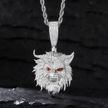 MOISSANITE DIAMOND ICED OUT DEVIL PENDANT IN STERLING SILVER