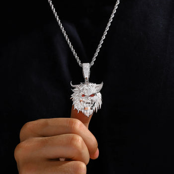 MOISSANITE DIAMOND ICED OUT DEVIL PENDANT IN STERLING SILVER