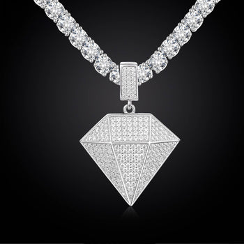 DIAMOND SHAPE MOISSANITE PENDANT IN STERLING SILVER - IVORY & EBONY