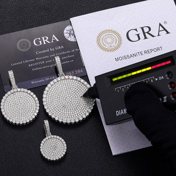 MOISSANITE DIAMOND DISC COIN TAG PENDANT IN STERLING SILVER - IVORY & EBONY