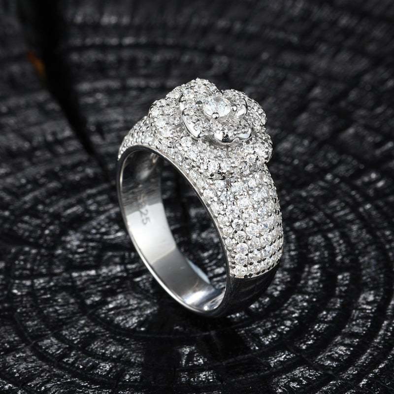 MOISSANITE DIAMOND ICED OUT ENGAGEMENT RING IN STERLING SILVER