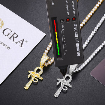 MOISSANITE DIAMOND EVIL EYE ANKH CROSS PENDANT IN STERLING SILVER - IVORY & EBONY