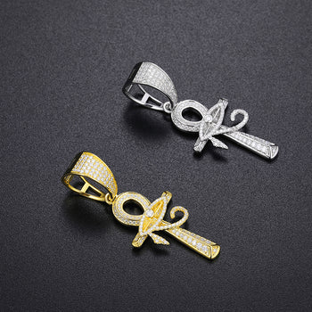 MOISSANITE DIAMOND EVIL EYE ANKH CROSS PENDANT IN STERLING SILVER - IVORY & EBONY