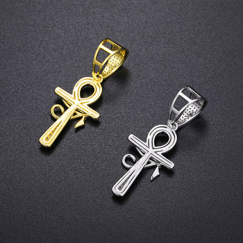 MOISSANITE DIAMOND EVIL EYE ANKH CROSS PENDANT IN STERLING SILVER - IVORY & EBONY