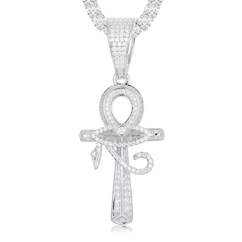 MOISSANITE DIAMOND EVIL EYE ANKH CROSS PENDANT IN STERLING SILVER - IVORY & EBONY