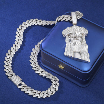 MOISSANITE DIAMOND FLORAL TIARA JESUS PENDANT IN STERLING SILVER