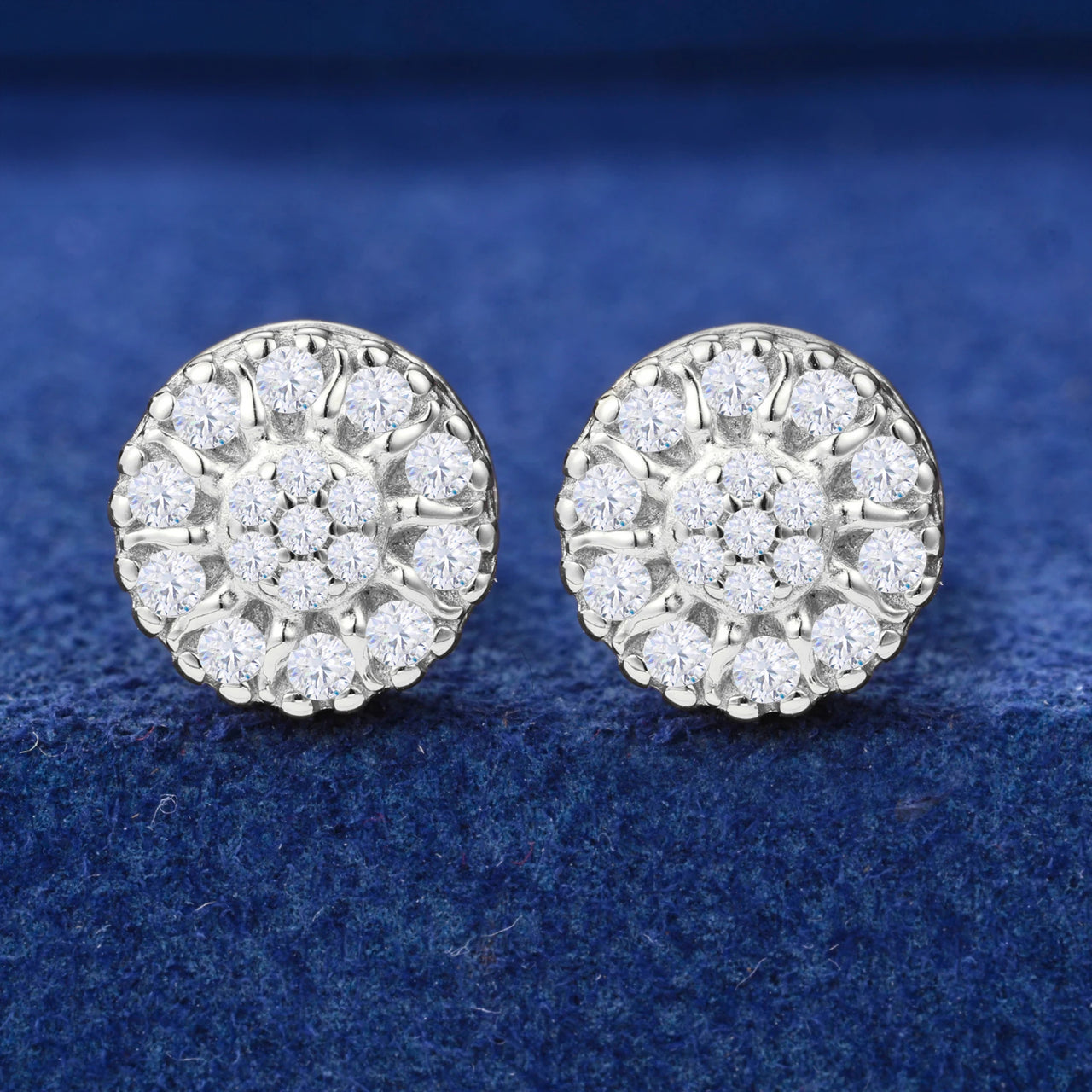 MOISSANITE DIAMOND ICED OUT FLOWER STUD EARRINGS IN STERLING SILVER