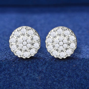 MOISSANITE DIAMOND ICED OUT FLOWER STUD EARRINGS IN STERLING SILVER