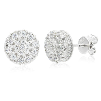MOISSANITE DIAMOND ICED OUT FLOWER STUD EARRINGS IN STERLING SILVER